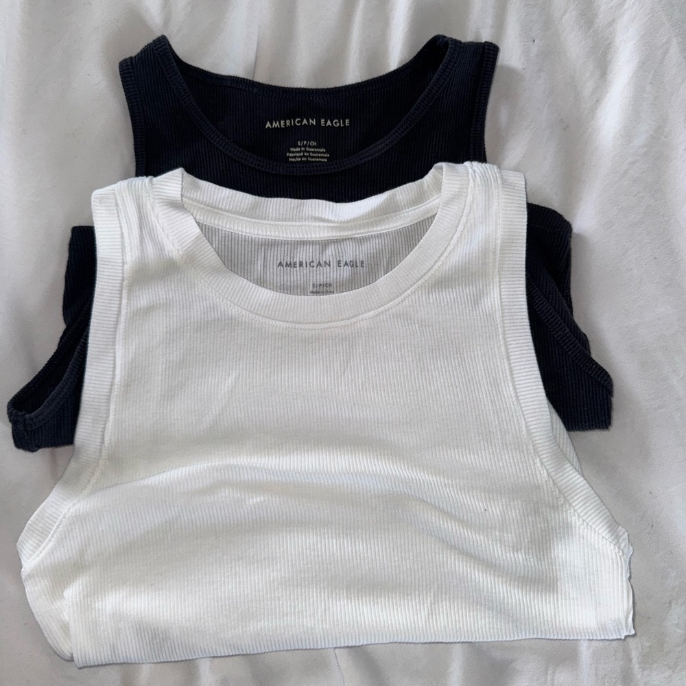 American Eagle Outfitters Black and White Ribbed Tank Tops